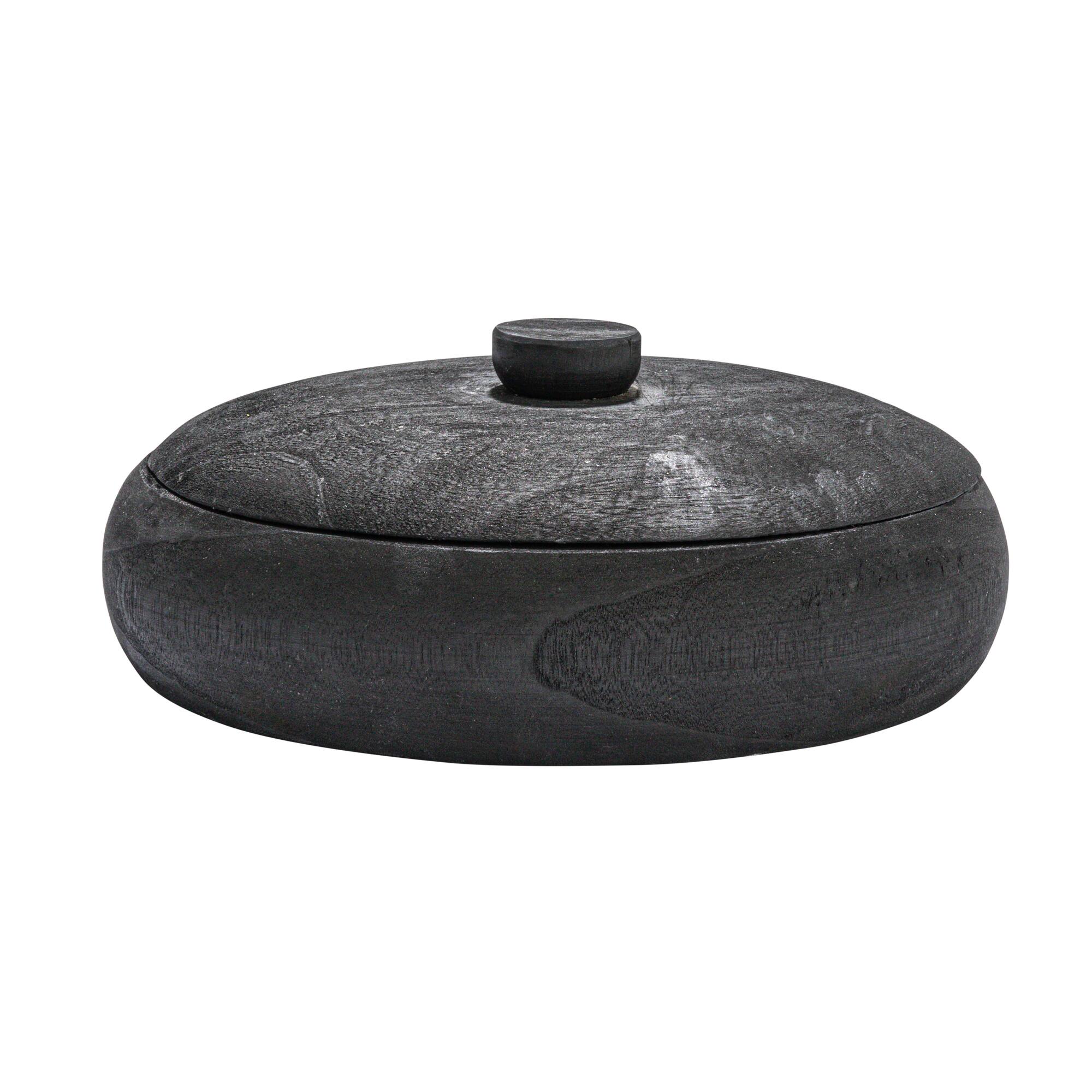 Hello Honey® 11.5" Black Decorative Paulownia Wood Container with Lid